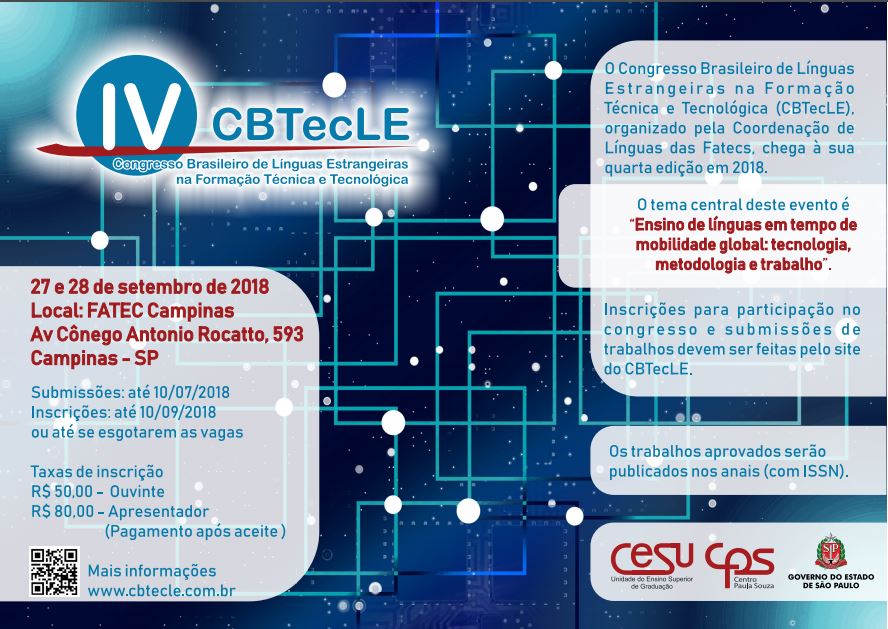 Congresso Brasileiro de Línguas Estrangeiras na Formação Técnica e Tecnológica IV CBTecLE